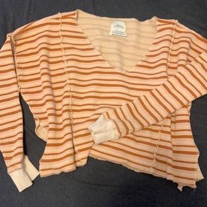 Urban Outfitters Cropped, boxy long sleeve shirt; striped; orange; peach
